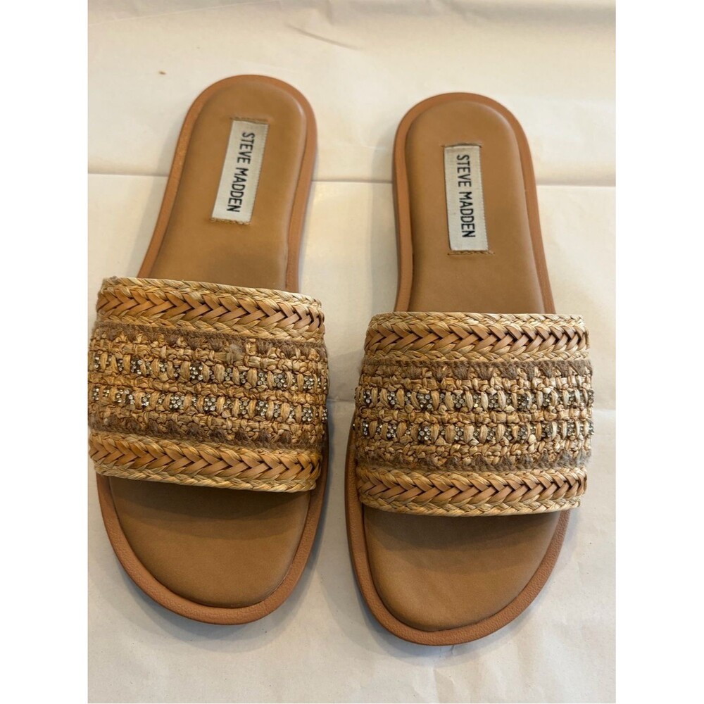 Steve Madden Braided Raffia Slide Sandals in Tan